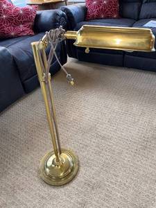 Brass Floor Lamp with Long Horizontal Shade - Adjustable Arm