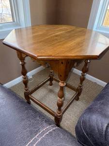 Antique Octagonal Dining Table with Turned Legs - 30 in Diameter
