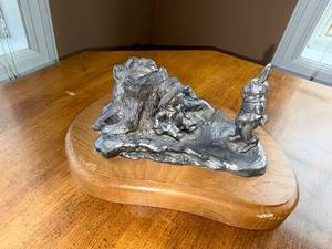 Pewter-Tone Rabbit & Adventurer Diorama on Wood Base