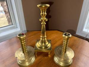 Brass 3-Piece Candelabra Set - Centerpiece Candlestick and 2 Side Holders