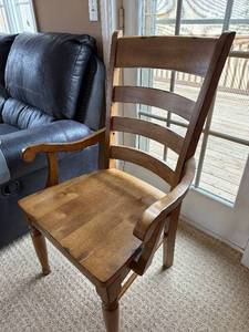 Wooden Ladder-Back Armchair with Curved Armrests