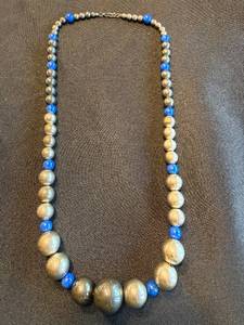 Hematite & Lapis Blue Bead Necklace - 18 in