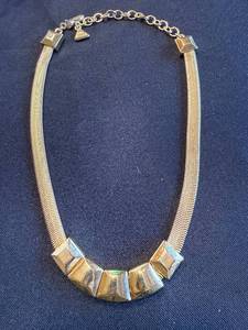 Vintage Geometric Block Necklace - Gold-Tone Snake Chain, 5 Front Blocks