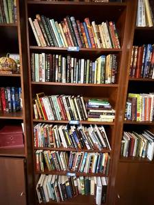 Wood Bookcase Shelving Unit - 79 in tall x 32 in wide x 11 in deep - Brown Finish