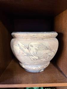 Ceramic Jar Vase with Crane Motif - Decorative Cranes on Pottery