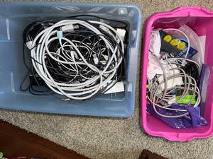 Assorted USB Cables & Chargers - 2 Bins of Cords & Accessories