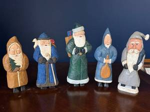 Hand-Carved Wooden Santa Claus Figures (Lot of 5)