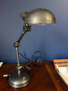 Vintage Industrial Desk Lamp - Adjustable Arm, Black Metal Dome Shade