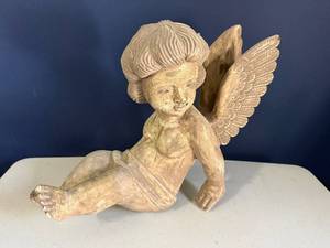 Cherub Angel Statue with Wings - Weathered Stone Finish, Approx 14 in Tall