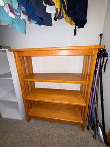 Oak Finish 4-Shelf Bookcase, 35in H x 30in W x 12in D