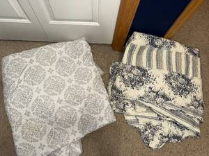 Queen Size Quilts - Gray Damask Pattern & Navy Floral Stripe (Lot of 2)