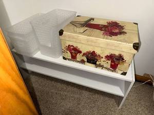 Decorative Floral-Print Storage Box & 3 Clear Plastic Baskets