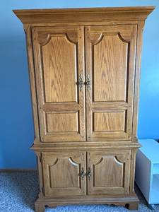 Oak Armoire Cabinet - 2-Piece, Upper & Lower Doors, Paneled