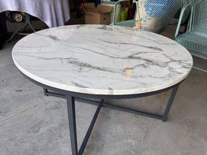 Round Table - Faux Marble Top, Dark Metal Base