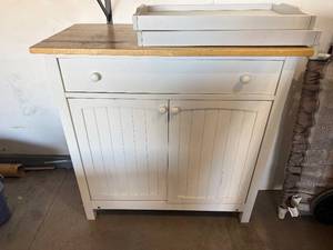 Beadboard Base Cabinet with Butcher Block Top - White