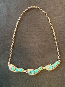 Vintage Mid-Century Signed Turquoise Necklace 3 Panel Crescent Design 22g