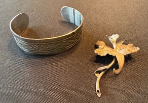 COUMADIN Cuff Bracelet & 900 Silver Floral Brooch Jewelry Lot