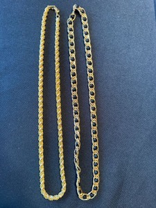 2 Gold Tone Costume Necklaces Rope Chain & Black Bead Link Lot