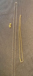 Vintage Mixed Jewelry Lot 2 Chains & Monogram Arrow Pin Gold Silver Tone