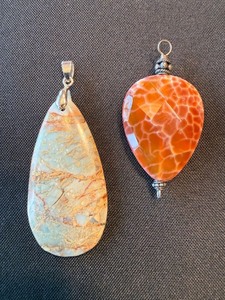 Large Stone Pendant Lot 2 Teardrop Jasper & Orange Agate Style