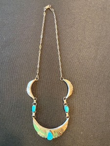 Vintage Sterling Silver Turquoise Southwest Necklace 16in 25g