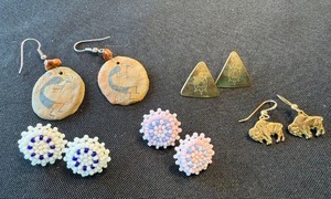 Mixed Lot 5 Pairs of Silver and Mixed Earrings Beaded Brass Pottery Southwest