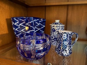 Blue & White Decor Lot Calico Creamer Tea Mug Planter Cobalt Bowl