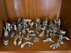 Assorted Cast Metal Figurine Lot Pewter Tone Animals Miniatures Decor