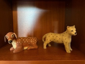 Hand Painted Spotted Animal Figurines Deer & Cat Pair Shelf Decor