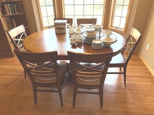 Vintage Oval Wood Dining Table Set w 6 Ethan Allen Crossback Chairs 48 x 66