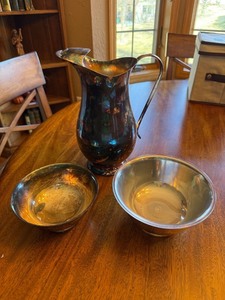 Silverplate Pitcher & Footed Bowls Lot Reed Barton Sheffield 3 Pc
