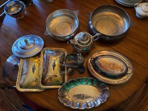 Vintage Silverplate Serving Ware Lot Baldwin Gorham Teapot Trays