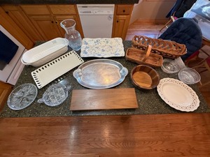 Mixed Serving Ware Lot Mud Pie Godinger Glass Baskets Wood Bowl
