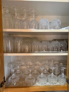 Mixed Clear Pressed Glass Stemware & Tumblers Lot With Mugs