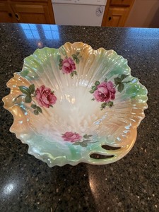 Silesia Germany Porcelain Rose Luster Handled Serving Bowl Vintage