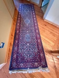 Vintage Oriental Style Runner Rug Red Blue Medallion 32in Wide