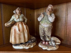A. Borsato Italian Figural Porcelain Fisherfolk Statues Pair Vintage