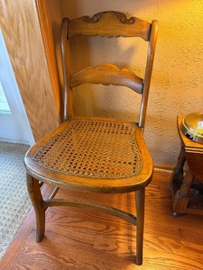 Vintage French Provincial Ladder Back Rush Seat Side Chair 33in