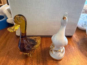 Vintage Duck & Goose Figurines Art Glass and Japan Porcelain Lot