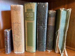 6 Antique Vintage Decorative Books Burns Longfellow Guerber Bible Lot