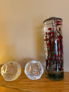 Pair Kosta Boda Art Glass Ice Votive Candle Holders Sweden Label