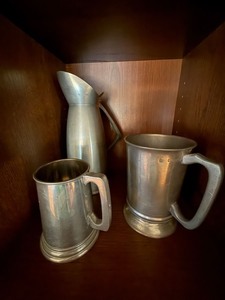 Vintage Pewter Pitcher & 2 Tankards Lot Unity Pewter Quart Mug