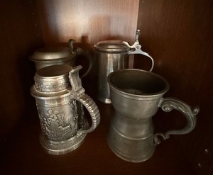 Vintage Pewter Tankards Stein Mugs Mixed Lot of 4 Germany Ireland