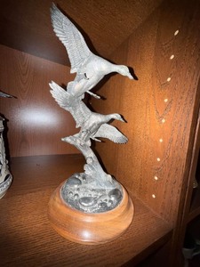 1991 VHR Pewter Canada Geese Sculpture on Wood Base Figurine