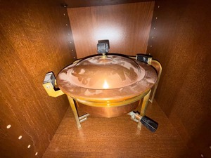 Vintage Copper Tone Chafing Dish Buffet Server w Lid Stand Burner