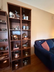 Pair of Tall Narrow Wood Bookcase Display Shelves Dark Finish