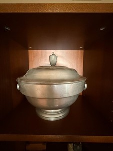 Vintage Pewter Tone Lidded Tureen Serving Bowl Pedestal Base