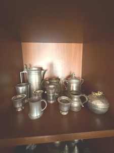 Vintage Pewter Hollowware Lot Tankards Cups Lidded Pot 10 Pc