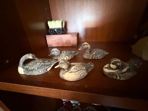 Set of 5 Duck Goose Bird Figurines Hand Painted Resin Carved Decor