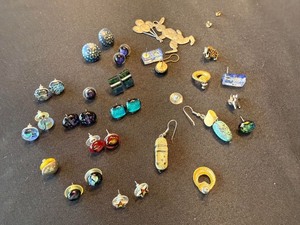 Mixed Art Glass and Sterling Silver Earrings & Pins Lot Dichroic Fused Glass Jewelry